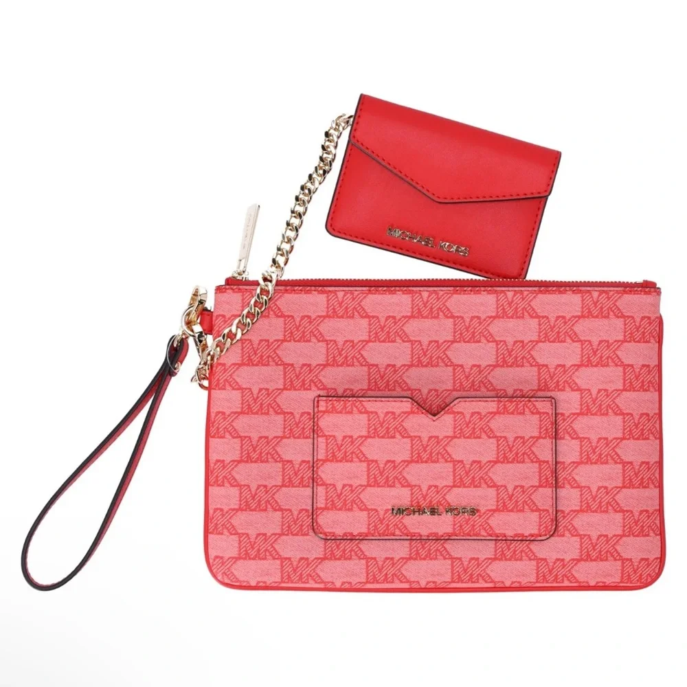 Michael Kors Jet Set Large 2 In 1 Card Case Wristlet Clutch Dark Sangria MK